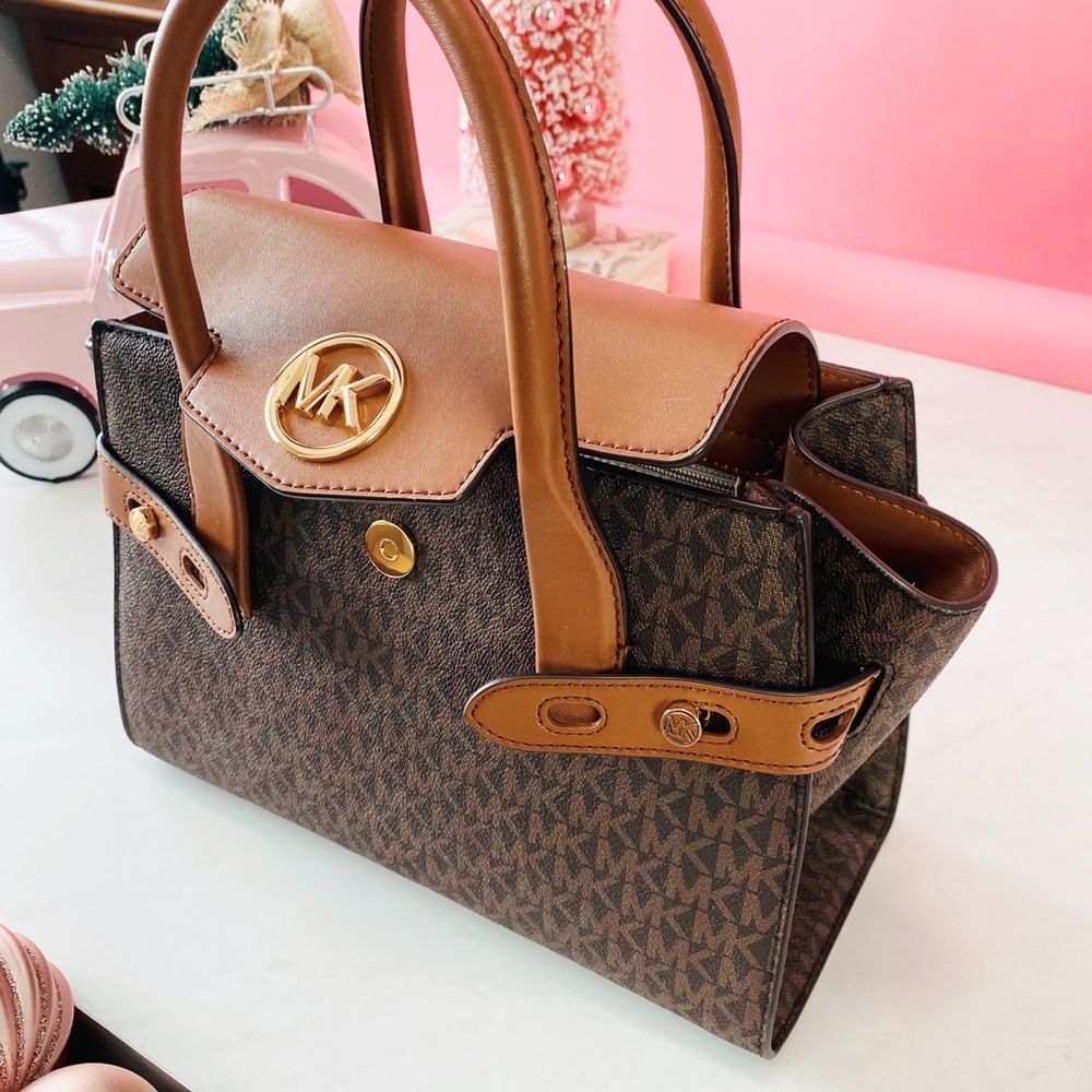 Final Sale!!! 👜 MICHAEL KORS 🌺 Carmen Medium Faux Leather Belted Satchel - Picture 6 of 15